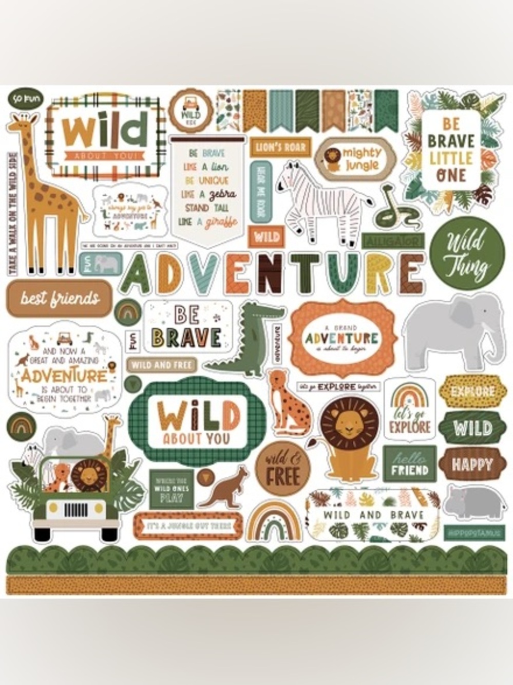 🐆Echo Park Little Explorer Sticker & Jungle Wall Decal Set🦓🦁🦘
